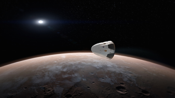 Artist's concept of a Dragon spacecraft at Mars. Credit: SpaceX