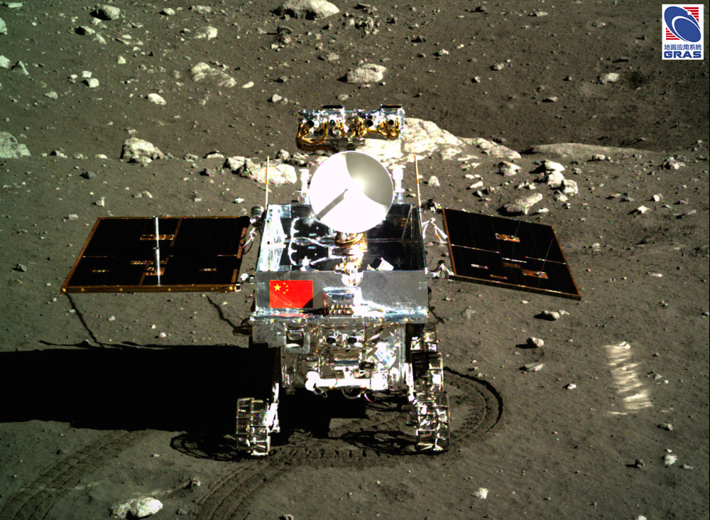 China's Yutu rover is pictured in this view from the Chang'e 3 landing platform shortly after arriving on the moon in December 2013. Credit: Chinese Academy of Sciences/NAOC